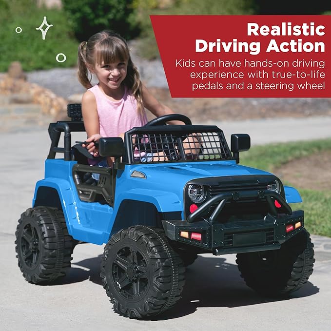 Best Choice Products 12V Kids Ride On Truck Car w/Parent Remote Control, Spring Suspension, LED Lights, AUX Port - Light Blue
