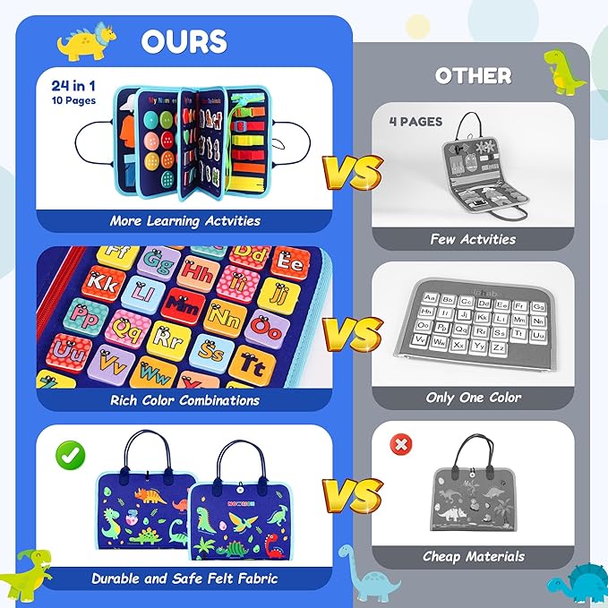 Toddler Busy Board for 1 2 3 Year Old Boys and Girls, Montessori Sensory Toys for Toddlers, Preschool Learning Activities Busy Book, Travel Toys for Airplane Car, Educational Birthday Gifts for Kids