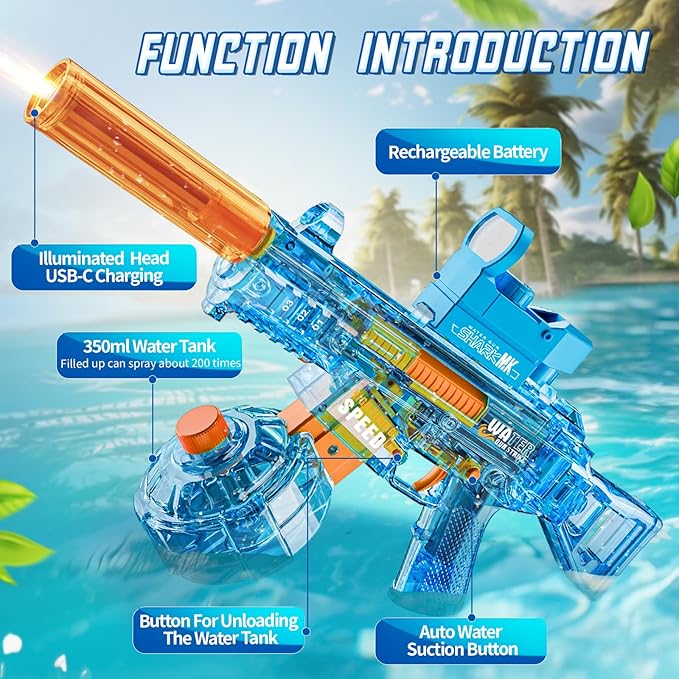 Electric Water Gun for Kids Ages 4-8: Auto Water Suction Powerful Squirt Blaster for Adults Kids, 32FT Spray Distance, Outdoor Summer Toys for Pool Beach Party for Adult Kids, Blue