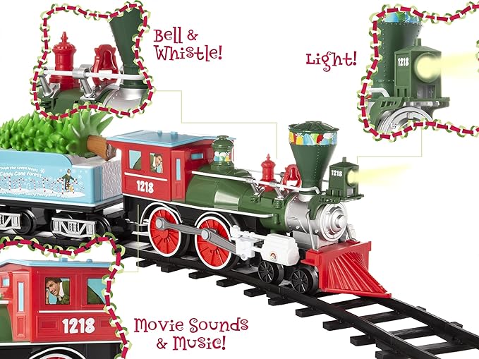 Lionel Battery-Operated Elf Toy Train Set with Locomotive, Train Cars, Track & Remote with Authentic Train Sounds, & Lights for Kids 4+