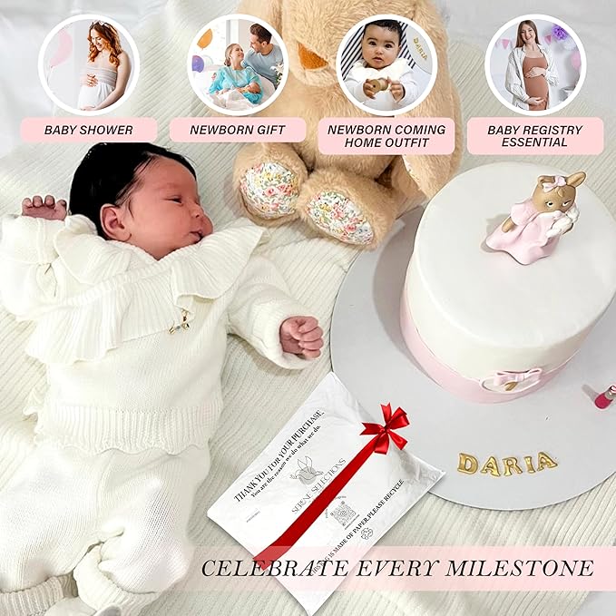 Knitted Newborn Gift Set – 100% Organic Cotton Baby Girl Outfit & Blanket – Soft Coming Home Set (0-3M, 3-6M) – Cozy Infant Set for Daily Wear & Photoshoot – Ropa para Bebé Recién Nacido