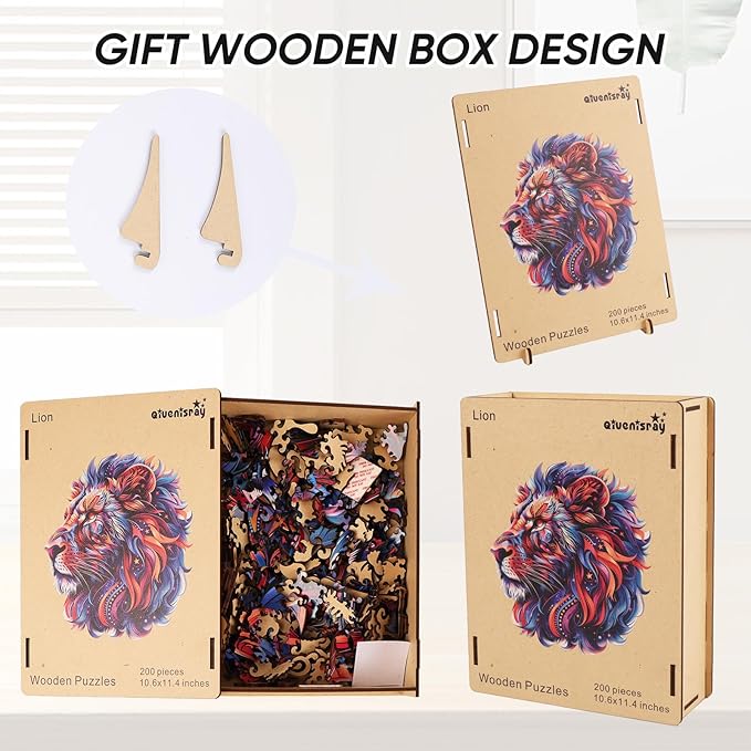 Wooden Puzzles for Adults,Lion Wooden Jigsaw Puzzles 200pcs,11.4X10.6in,Medium,Unique Shape Animal Adult Puzzles,Irregular Wood Puzzles Creative Gift for Adults and Kids Family Game