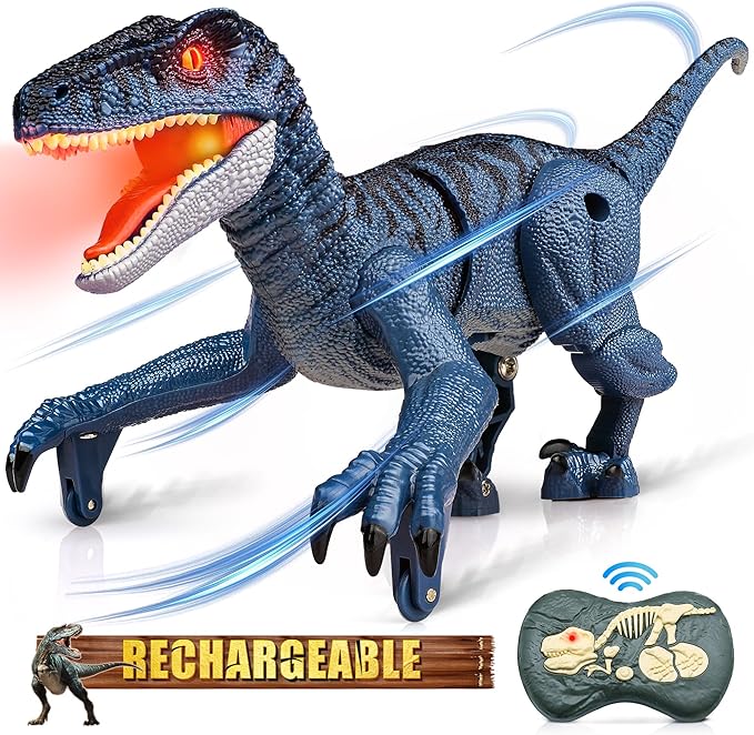 Hot Bee Dinosaur Toys for Kids 3-5-7, Remote Control Dinosaur Toys for 3 4 5 6 7 8 Year Old Boys, Electronic Walking Robot Dinosaur Toy with Light & Realistic Roaring Sound