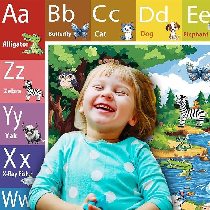 ABC Rug for Kids Room, ABC Baby Mats for Floor Toddlers, Non Silp Alphabet Play Mat Elementary Preschool Kid's Rugs with Animal Illustrations - (78.7X59 Inches)