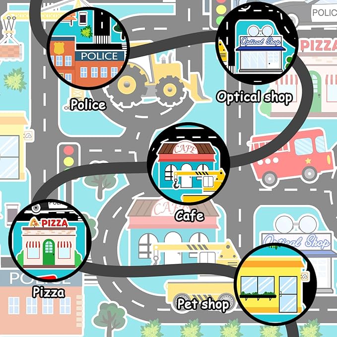 Car Rug Play Mat - Kids Play Carpet City Life Road Map Rug Educational Traffic Track Car Mat for Kids Toy Cars Carpet for Bedroom Playroom Classroom Decor 2.5x4 Feet