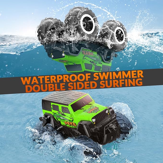 STEMTRON Amphibious Remote Control Car Toys for Boys 2.4GHz 1:16 All Terrain Off-Road RC Car Waterproof RC Monster Truck Kids Pool Toys Remote Control Boat Gifts for Kids Boys