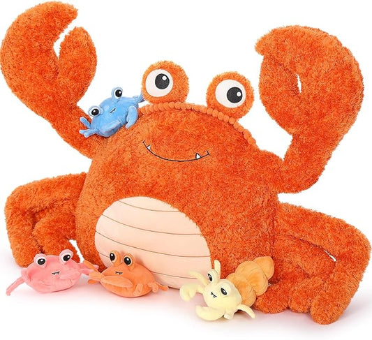 MorisMos 5 Pcs Crab Plush Stuffed Animal, 32" Large Mommy Crab with 4 Babies, Crabs Stuffed Plushies Gift for Girls Boys Kids