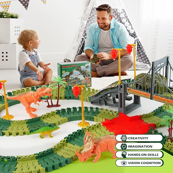 Dinosaur Track Toys for Kids 3-5 4-7 - Best Birthday Gifts for Boys Ages 3 4 5 6 7 Year Old - Flexible Dinosaur Race Car Track Set, Create a Dino World Adventure