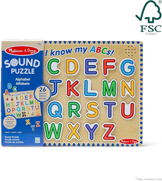 Melissa & Doug Wooden Alphabet Sound Puzzle - Wooden Puzzle with Sound Effects (26 pcs) - FSC Certified
