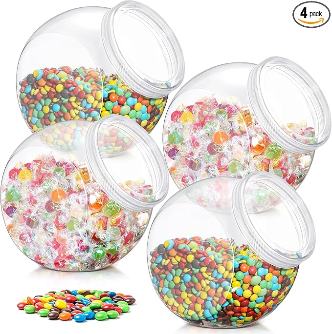 4 Pcs Plastic Candy Jar with Lid for Candy Buffet Large Storage Jar Clear Food Storage Canisters Kitchen Countertop Container for Cookies Beans Snacks Indoor Outdoor Wedding(80 oz)