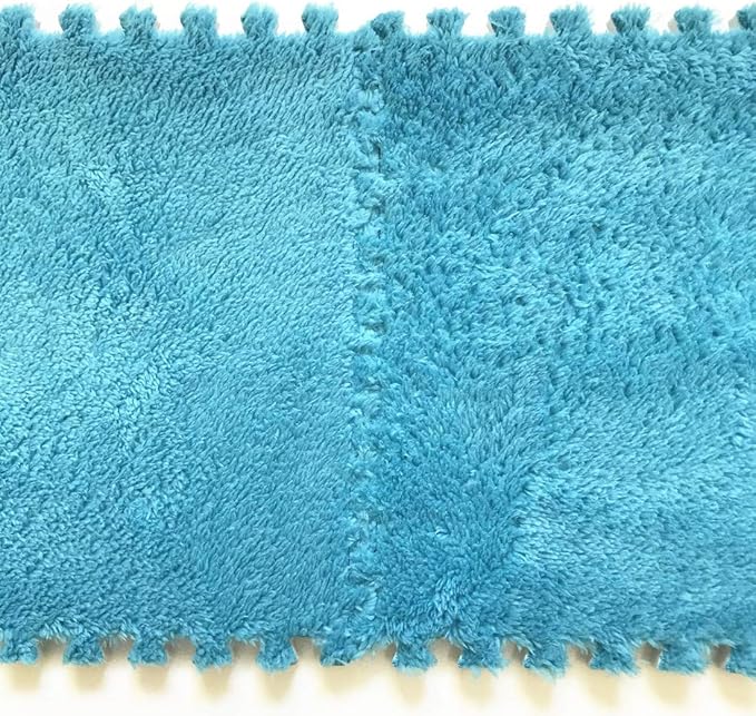 Interlocking Carpet Shaggy Soft EVA Foam Mats Fluffy Area Rugs Protective Floor Tiles Exercise Play Mat for Children Kids Room Home Parlor Bedroom (12 pcs, Blue)
