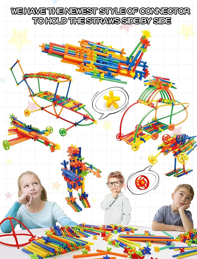 600PCS STEM Building Toys, Straw Constructor Toys Up Grade Engineering Building Sets for Kids Develops Motor Skills and Logic Thinking, Fun Educational Toy Great for Gift