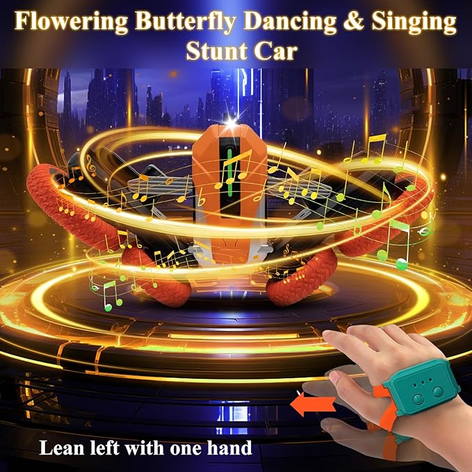 Hand Gesture Sensing Double-Sided Remote Control Car,360° 4wd Off-Road with Lights & Music Indoor/Outdoor Toy for 6-12 Age Boys Birthday Gift (Orange)