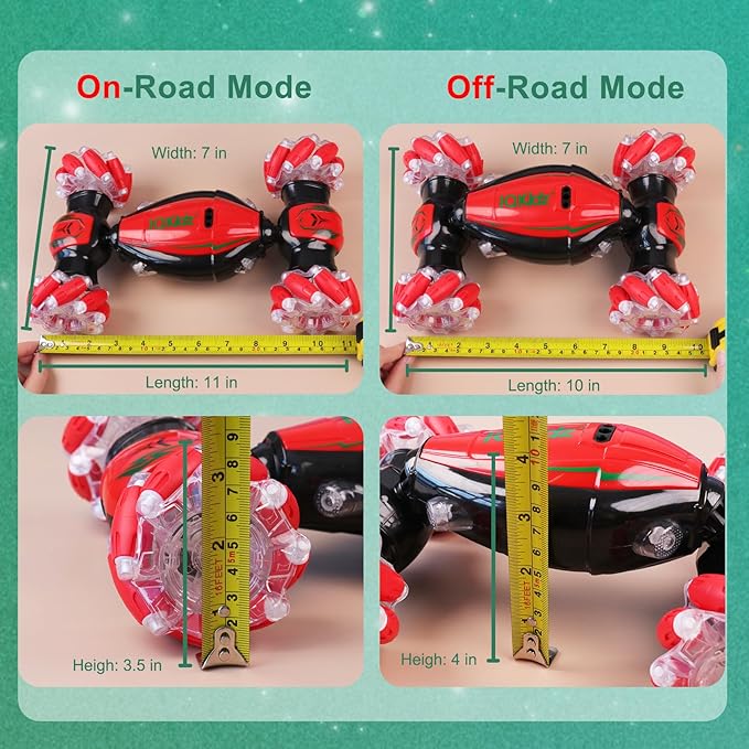 Gesture Sensing RC Stunt Car - Christmas Red, Best Birthday Gifts for Kids 6-12, Hand Remote Control Double Side Twist Cars Toys with Light Music, 4 WD Drift Off Road for Rotation