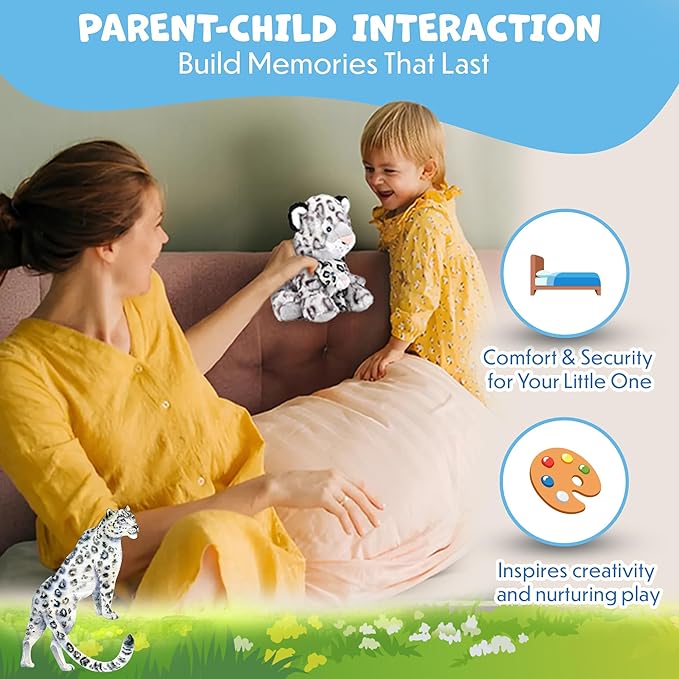 Mom and Baby Stuffed Animals for Boys & Girls, Safari Baby Shower Decorations, Nursery Decor, Zoo Animals for Toddlers, Quality Realistic Toys for Kids, Cute, Soft, Huggable (9.5" Snow Leopard)