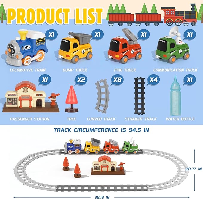 Train Set for Toddlers w/Steam, Music & Lights - First Choo Choo Train for Toddlers, Electric Train Set for Kids, Magnetic Train Toys, Christmas Birthday Gifts for Boys Girls