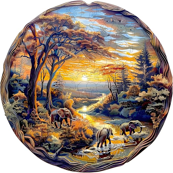 Wooden Puzzles for Adults, Wooden Jigsaw Puzzles for Adults Kids, Elephant at Sunset-2 Unique Shaped Wood Puzzles Adult, Creative Birthday Gifts for Friends Family Game (11.4 * 11.3in 200pcs)