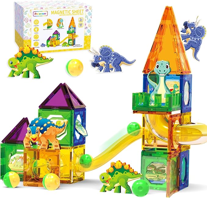 Dinosaur Magnetic Blocks Set, Upgrade DIY Magnets Building Blocks for Kids, 60 Piece Magnets Tiles for Boys and Girls Learning by Playing Games to Improve Imagination and Creativity