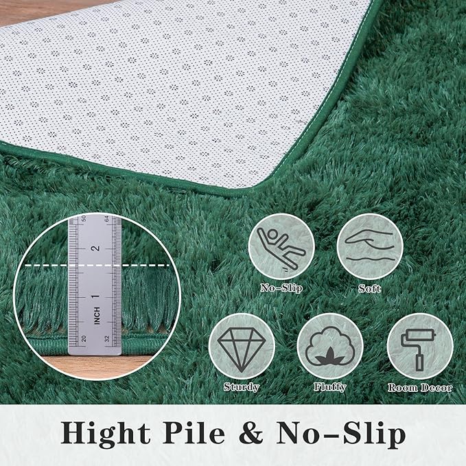 Super Fluffy 8x10 Rugs for Living Room, Modern Shag Dark Green Area Rugs, Soft and Cozy Plush Large Under Bed Carpet for Kids, Girls Boys and Teens Decorations for Bedroom Nursery Classroom