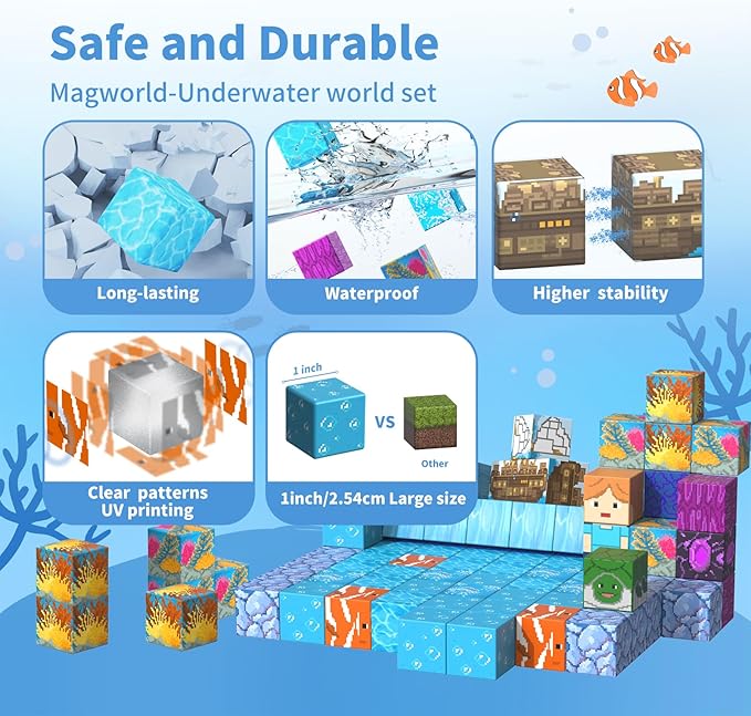 Magnetic Blocks-120PCS Ocean Quest Set，Magnetic Building Blocks Kids Toys for Ages 3 4 5 6 7 8-13 Birthday Gifts，STEM Montessori Sensory Toys for 3+ Years Old Boys & Girls