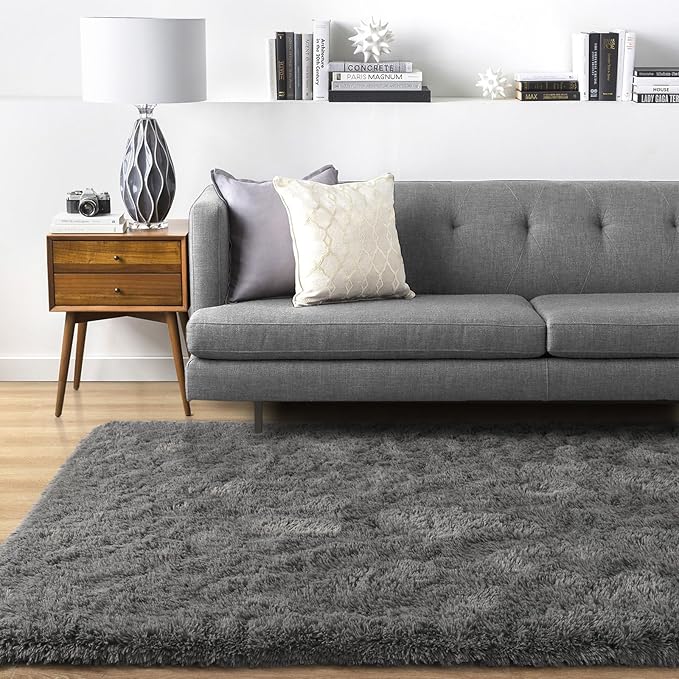 Ompaa Fluffy Runner Rugs, Super Soft Shaggy Carpet Fuzzy Long Fur Rug for Bedroom Living Room Dorm, Plush Kids Playroom Baby Girls Nursery Decor Mats, 2x6 Feet Dark Gray