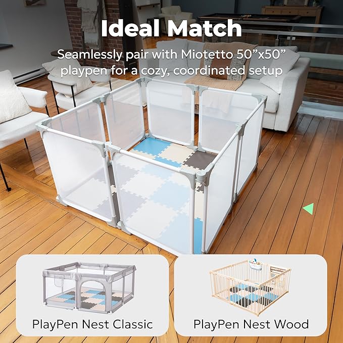 MioTetto Foam Floor Tiles for Kids - Non-Toxic Soft Comfortable Baby Play Mat, Thick Tummy Time Mat, Interlocking Foam Tiles for Development & Crawling, Soft Cushioned Play mat for Babies 6-12 Months