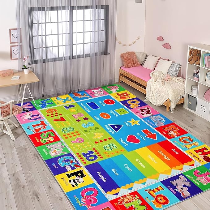 Kids Play Rug for Playroom, ABC Educational Area Rug, Toddler Baby Play Mat, Alphabet Animal Soft Non-Slip Kids Rug Carpet for Boy Girl Bedroom (47.2X31.5 INCH Green)