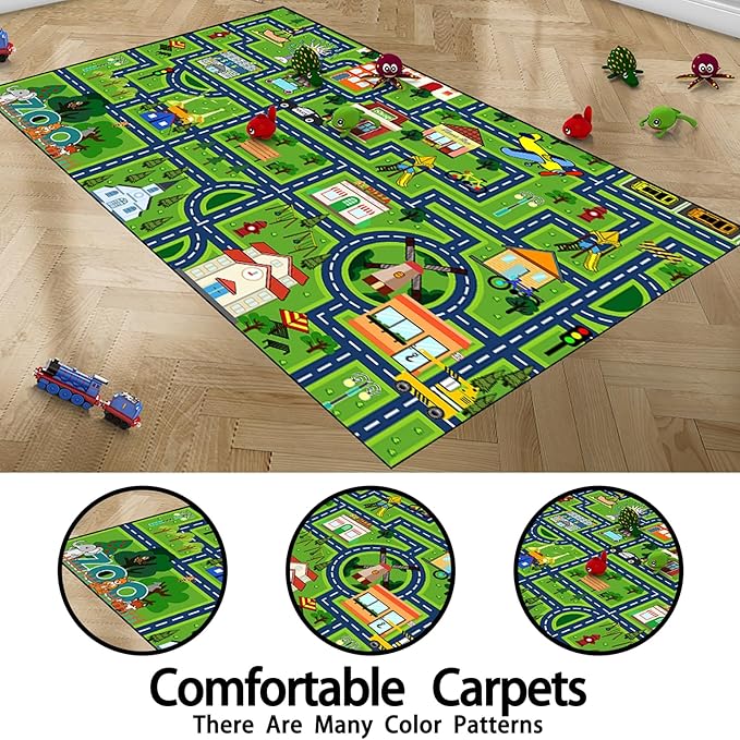 Kids Carpet City Play Mat - Cars Rugs for Boys Room Road Rug for Kids Car Track Rug for Bedroom Car Mat for Kids Toy Cars, 5x7 Feet