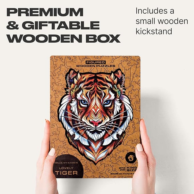 UNIDRAGON Original Wooden Jigsaw Puzzles - Lovely Tiger, 273 Pieces, King Size 11.7"x14.7", Beautiful Gift Package, Unique Shape Best Gift for Adults and Kids