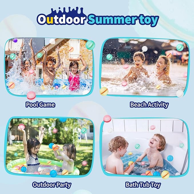 Reusable Water Balloon Pool Toys,Refillable Magnetic Water Ball for Beach,Quick Fill & Self-Sealing Water Bombs for Kids Outdoor Backyard Summer Activities Water Games (SQ-12Pcs)