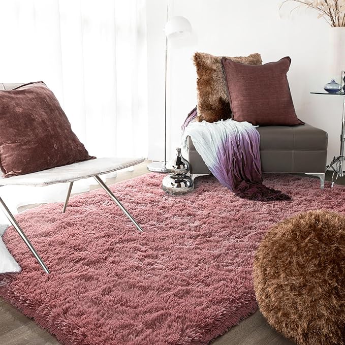 Ompaa Fluffy Rug, Super Soft Fuzzy Area Rugs for Bedroom Living Room - 6' x 9' Large Plush Furry Shag Rug - Kids Playroom Nursery Classroom Dining Room Decor Floor Carpet, Blush