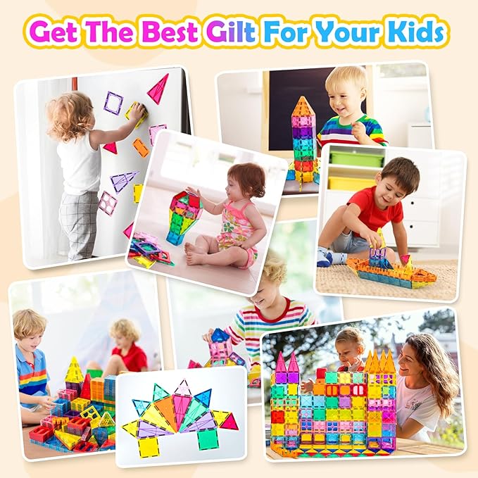 Magnetic Tiles,100PCS 3D Building Blocks, Magnets Building Set for Kids, Construction STEM Stacking Toys, Magnets Toy Gift for Toddlers, Boys and Girls