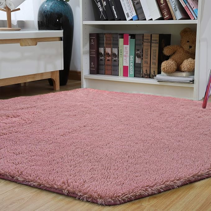 junovo Ultra Soft Rug for Nursery Children Room Baby Room Home Decor Dormitory Hexagon Carpet for Playhouse Princess Tent Kids Play Castle, Diameter 4.6 ft, Blush