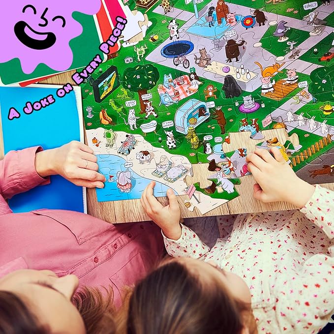 72 Piece Animal-Themed Joke Floor Puzzle for Kids – Fun Educational Puzzle with a Joke on The Back of Every Piece – Made in USA – Perfect for Ages 5+, XL Puzzle Size Assembled 24" x 36"