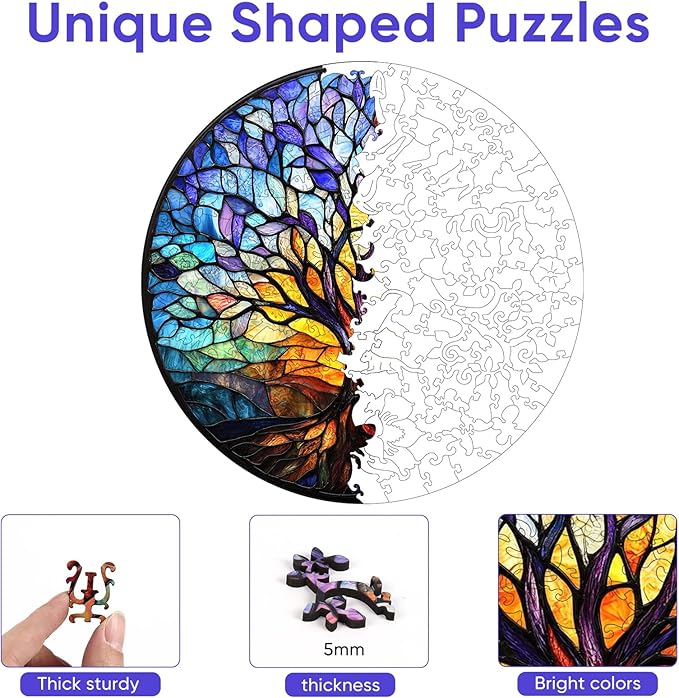 Tree of Life Puzzles for Adults,200 Pieces Wooden Jigsaw Puzzles,Unique Shape Puzzles for Adults and Kids,Extra Thick 5MM,Family Game, Birthday Gifts,11.2x11.2 Inches