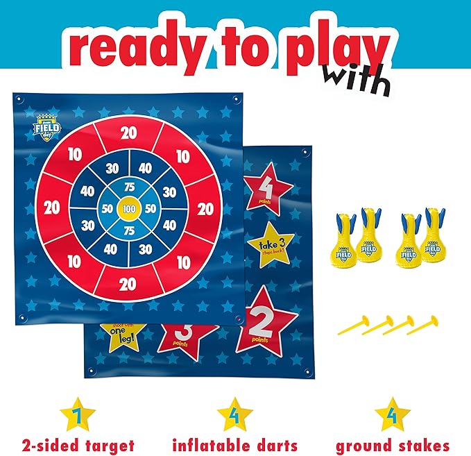Franklin Sports Toss N' Flip Darts - Indoor and Outdoor Darts Game for Kids - Yard Toss Game with Inflatable Darts Red/Blue