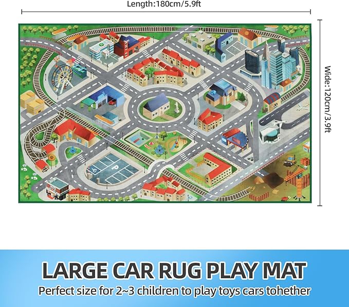 Large Kids Carpet Play Mat Rug for Playroom, 48'' x 71'’ Car Rugs Mat for Kids Toy Cars, City Life with Road Traffic Playmat Rugs Great for Kids Bedroom Play Room Boy Room Decor, Grey