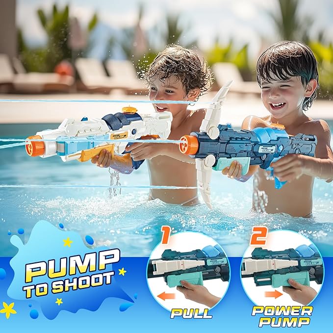 Water Gun for Kids & Adults: 3-in-1 Transforming Large Capacity Water Gun 4 Adjustable Water Spray Patterns Outdoor Water Blaster for Kids & Adults Summer Pool & Beach Toy for Boy 8-12, 2PCS
