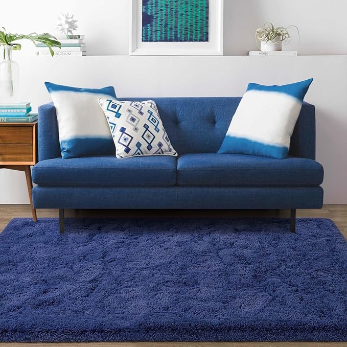 Ompaa Soft Fluffy Area Rug for Living Room Bedroom, 5x8 Light Navy Plush Shag Rugs, Fuzzy Shaggy Accent Carpets for Kids Girls Rooms, Modern Apartment Nursery Dorm Indoor Furry Decor