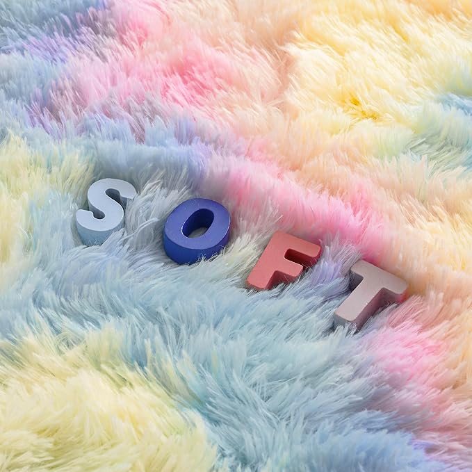6x9 Rainbow Fluffy Rug for Girls Bedroom Soft Carpet, Large Unicorn Rainbow Rug Cute Shag Rugs for Living Room Classroom Baby Toddler Kids Girls Room Nursery Dorm, Colorful Kawaii Home Decor