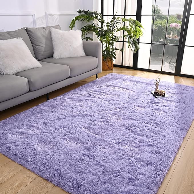 Pettop Fluffy Lavender Purple Rug for Bedroom Living Room, 5x8 Feet Super Soft Shaggy Plush Fuzzy Rugs for Girls Kids Boys, Non-Slip and Washable Rug for Nursery Classroom, Carpet for Rooms Decor