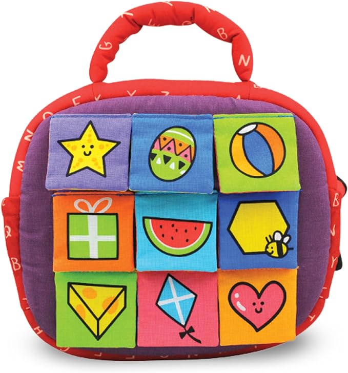 Melissa & Doug K's Kids Take-Along Shape Sorter Baby Toy with 2-Sided Activity Bag and 9 Textured Shape Blocks