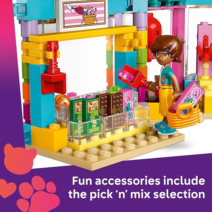 LEGO Friends Heartlake City Candy Store Building Toy - Pretend Play Set for Kids, Girls and Boys, Ages 6+ - Gift for Birthdays - with 2 Minidolls, a Micro-Doll, and a Cat Figure - 42649