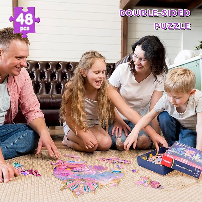 HAS Floor Puzzles for Ages Kids 4+, 48 PCS Double-Sided Octopus Puzzles, Unique Large Pieces Irregular Shape Jigsaw Puzzle for Children