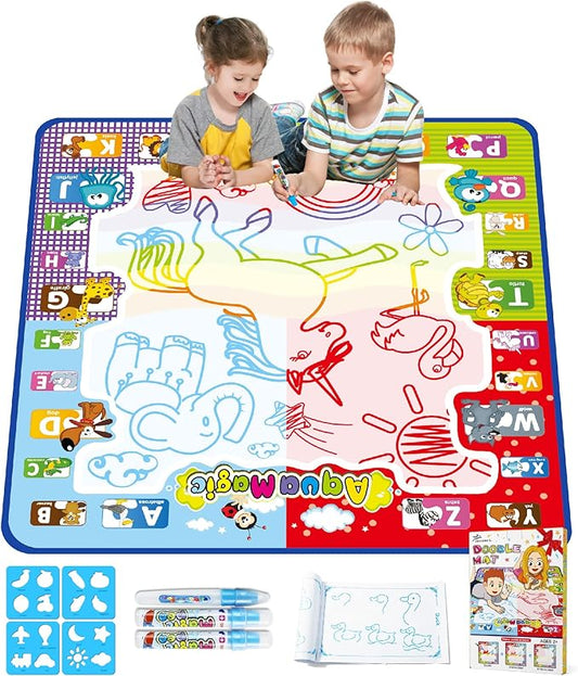 Jasonwell Aqua Water Doodle Mat 31x31 Inches Large Magic Drawing Doodling Mat Coloring Mat Educational Toys Christmas Birthday Gifts for Kids Toddler Boys Girls Age 2 3 4 5 6 7 8 Year Old (Alphabet)