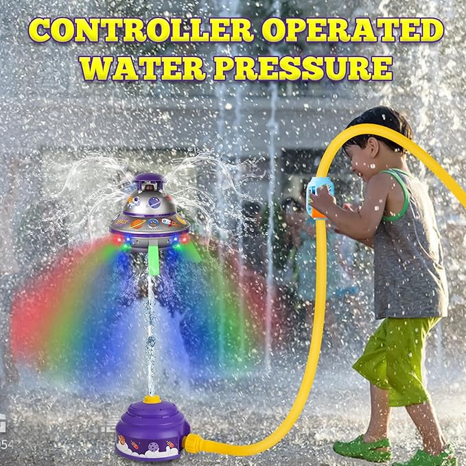 Water Sprinkler for Kids Toys- Outside Water Rocket Powered Liftoff 9-16ft & Spin -Aircraft Design Sprinkler for Yard Pool Garden - Summer Water Toys Birthday Gift