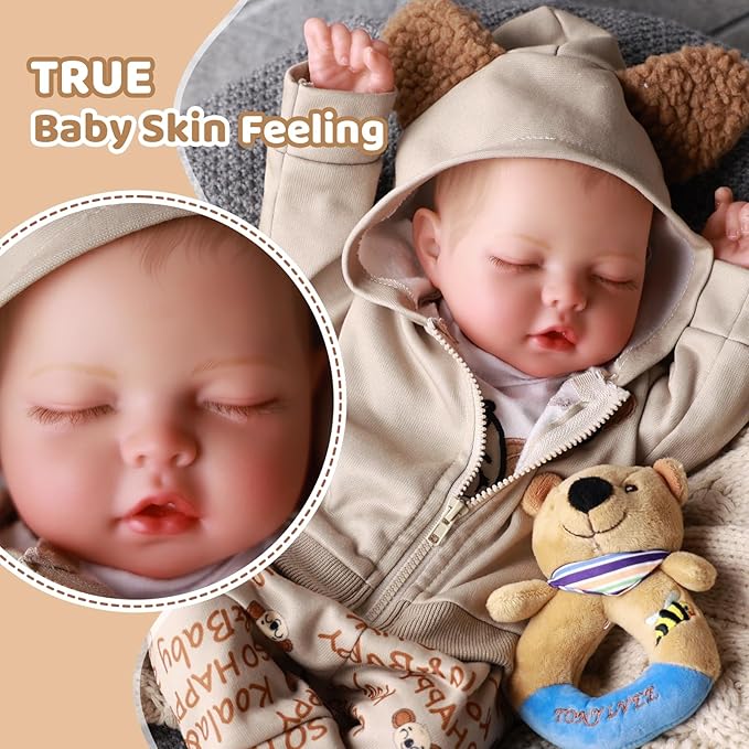 BABESIDE Lifelike Reborn Boy Doll Tero 17 Inches Realistic Baby Doll with Soft Cloth Body Limbs Poseable Real Life Baby Dolls with Feeding Accessories for Kids Ages 3+