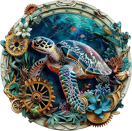 Wooden Puzzles for Adults, Wooden Jigsaw Puzzles for Adults Kids, Turtle Puzzle-Embossed Turtle Unique Shaped Wood Puzzles Adult, Creative Birthday Gifts for Friends Family Game (8.5 * 8.4in 100pcs)