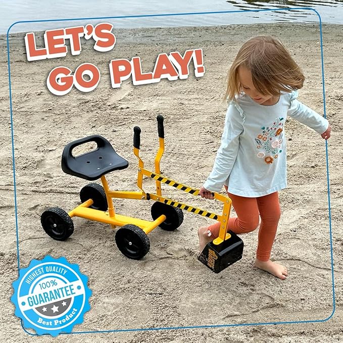 Stargo Kids Excavator Toy Sand Digger on Wheels, Steel Sandbox Digger Toys for Boys, Sand Toys Ride On Excavator, Beach Toys