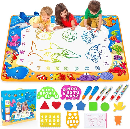 Water Doodle Mat - Kids Painting Writing Color Doodle Drawing Mat Toy Bring Magic Pens Educational Toys for Age 2 3 4 5 6 7 Year Old Girls Boys Age Toddler Gift